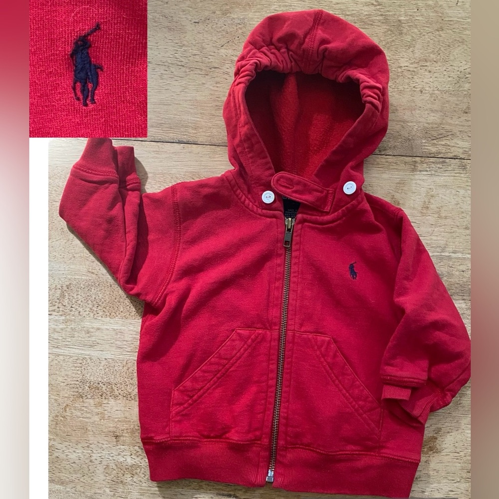 Vintage Polo by Ralph‎ Lauren Infant Sz 6-12 mo Red Zip/Hooded Jacket